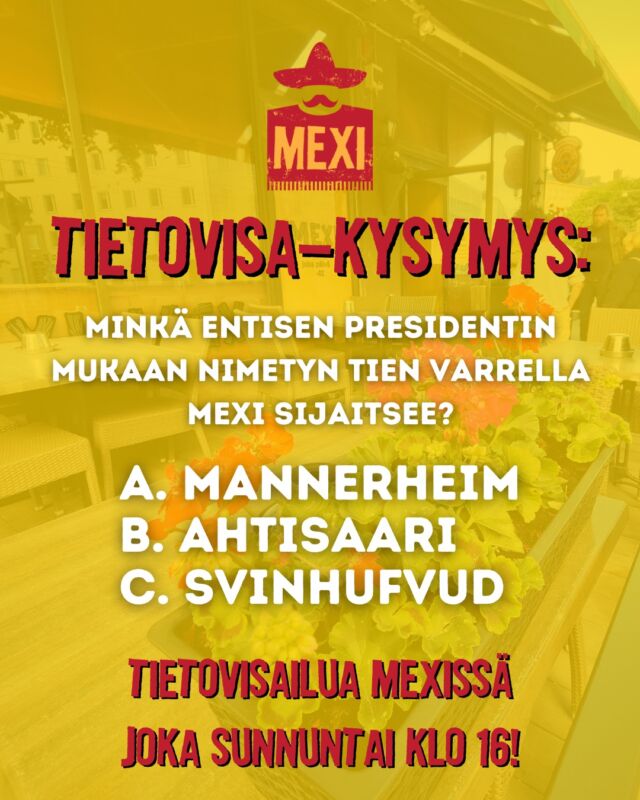 Osaatko sanoa mikä näistä❓ No joo - melko helppo, vaikeampia kysymyksiä löydät meidän tietovisasta sunnuntaisin klo 16! 😝

#ravintolamexi #töölö #tietovisa